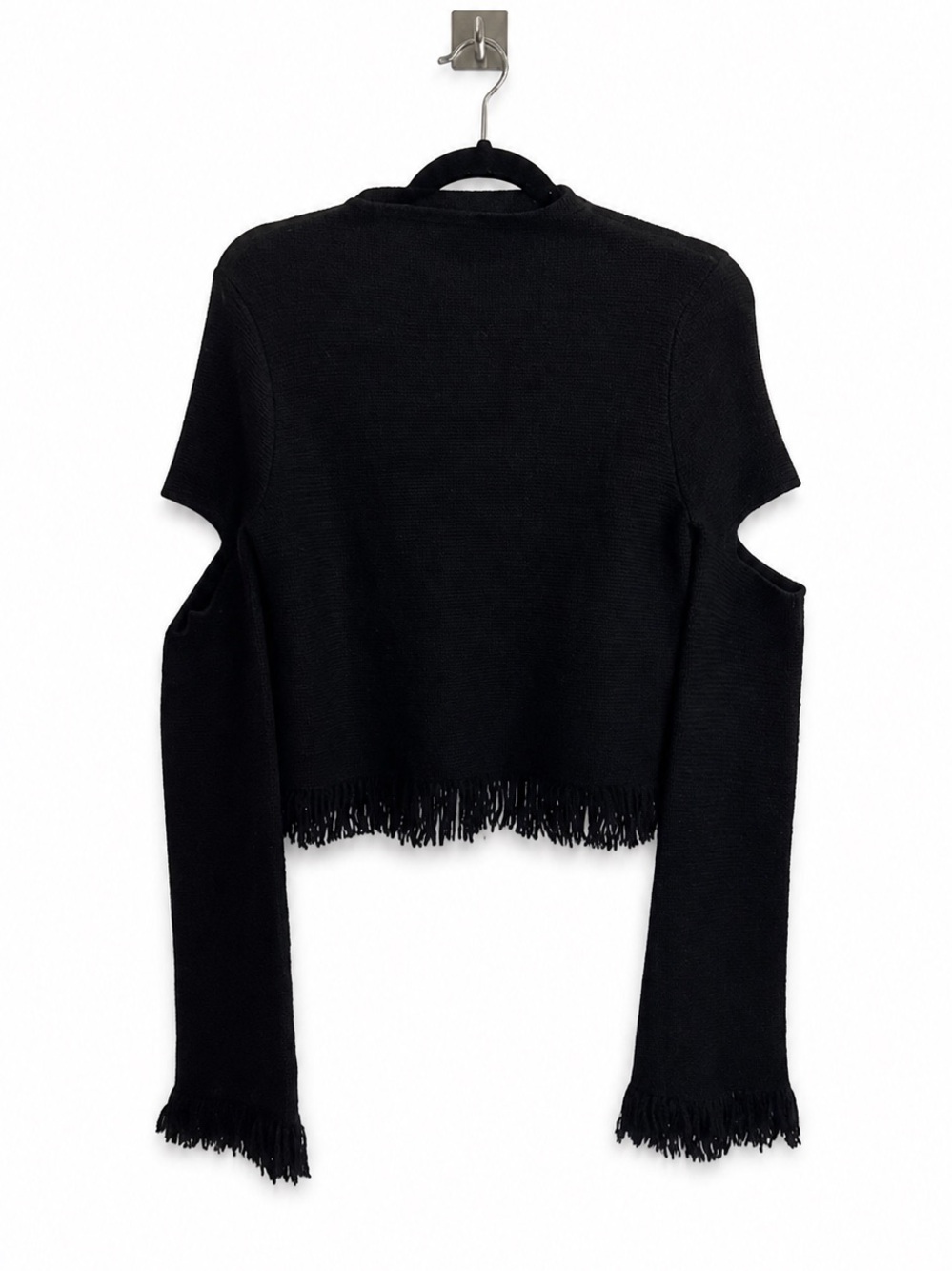 Zoe Jordan 70% Cashmere Fringe Cold Shoulder Sweater S/M Black